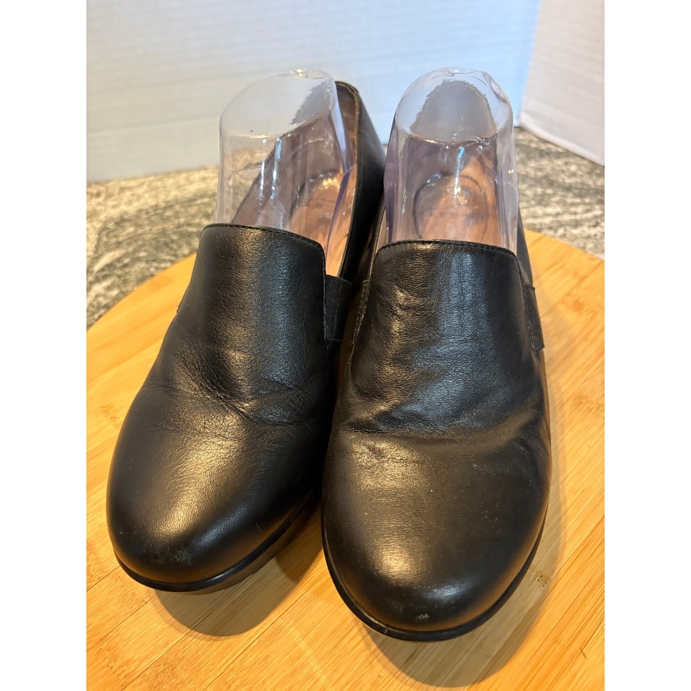 Dansko Black Leather Slip On Wedge Loafers Womens 40 Comfort Work Shoes